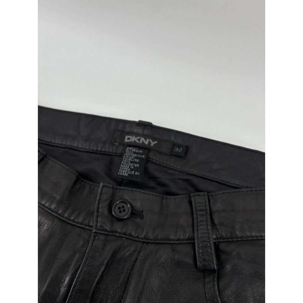 DKNY Mens Black Leather Pants‎ Straight Leg 5-Pocket Trousers Size 32X31